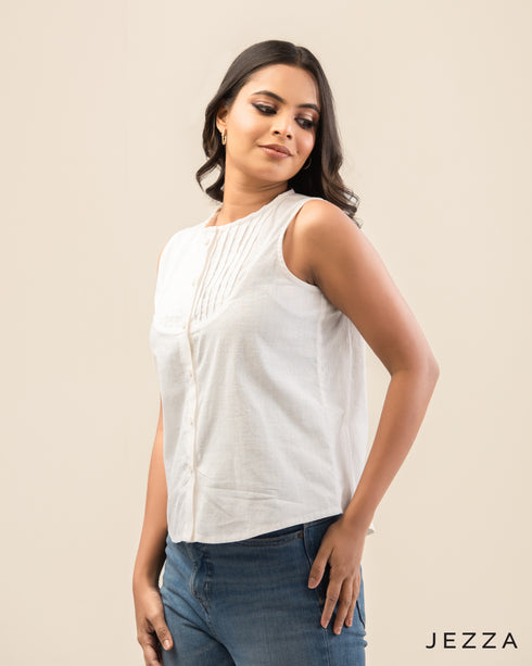 Timeless Detail: Pintuck Cotton Button-Down Top 70601